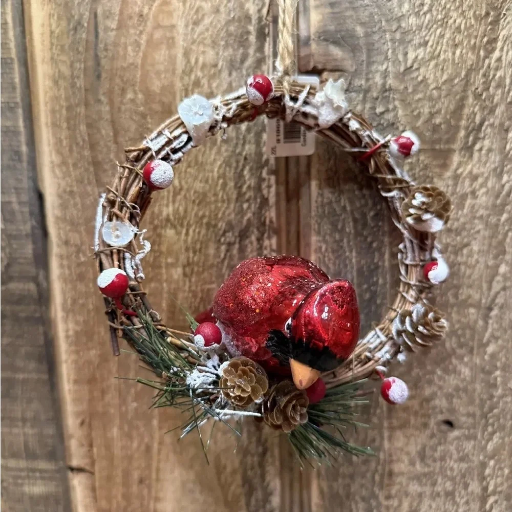 NWT Pottery Barn Christmas Red Glitter Bird Cardinal Holiday Wreath Ornament